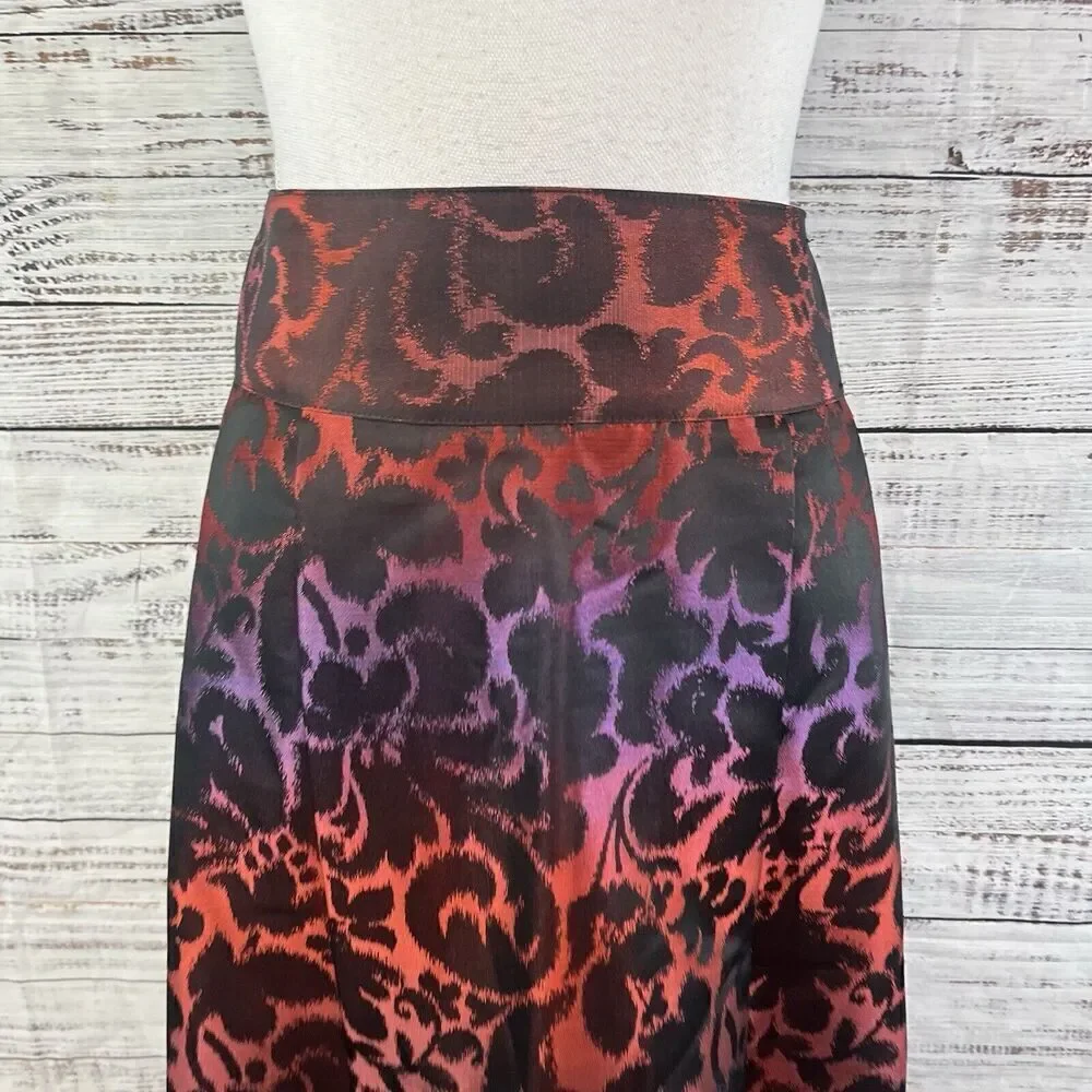 Lane Bryant Skirt size 16 Red Purple Floral Satin Knee Pleated Wedding Church